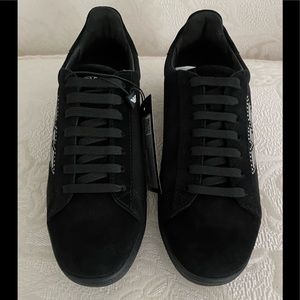 Emporio Armani Black suede sneaker with rhinestone accents around the emblem-NWT
